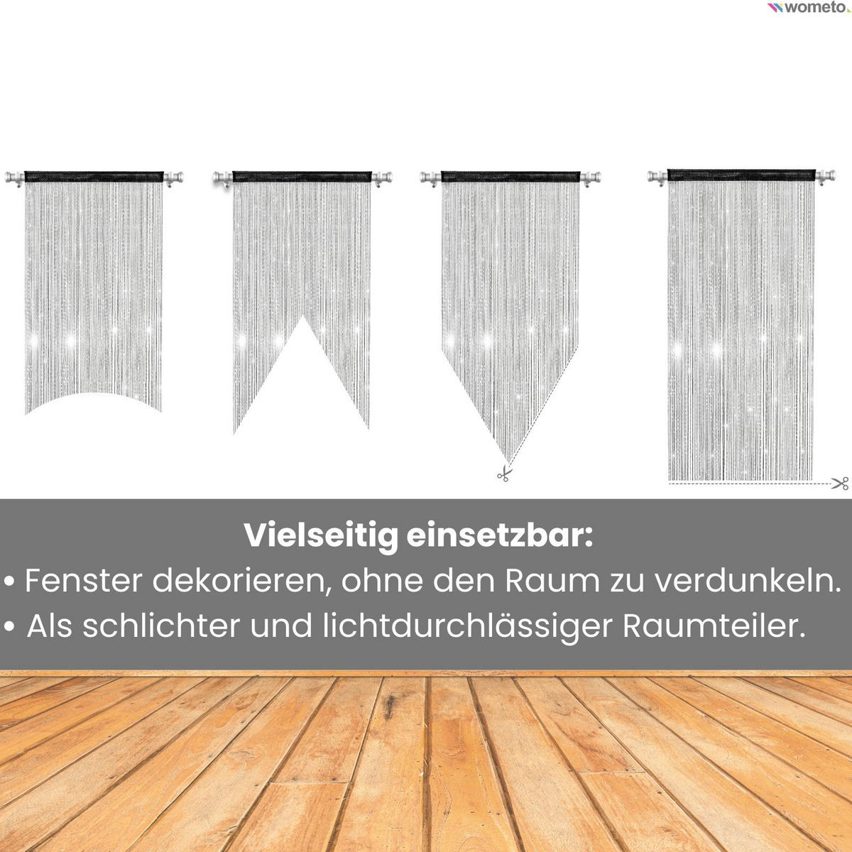 FADENVORHANG Lurex schwarz/silber 245/90 cm Glitzer-Effekt Stangendurchzug kürzbar - Schwarz, Textil (90/245/1cm) - wometo