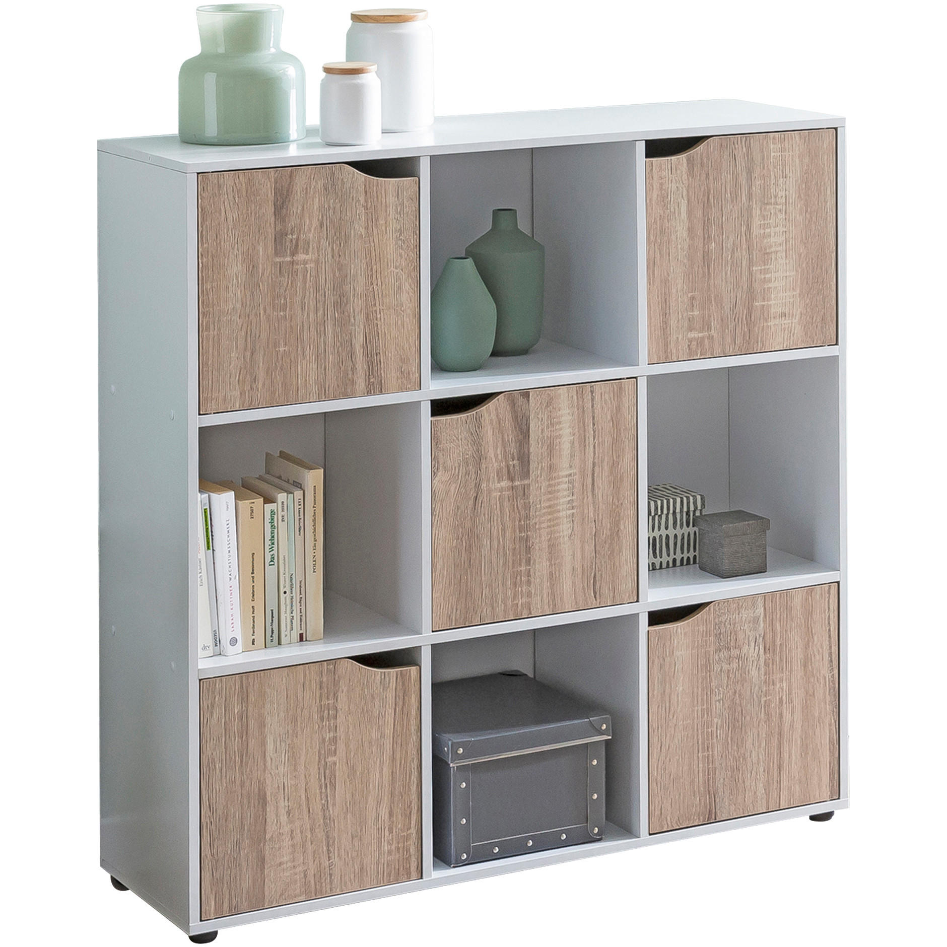 REGAL – Weiß/Sonoma, 89x91x29 cm, 9 Fächer, für Bücher und Deko - Schwarz/Weiß, Holz (89/91/29cm) - KADIMA DESIGN