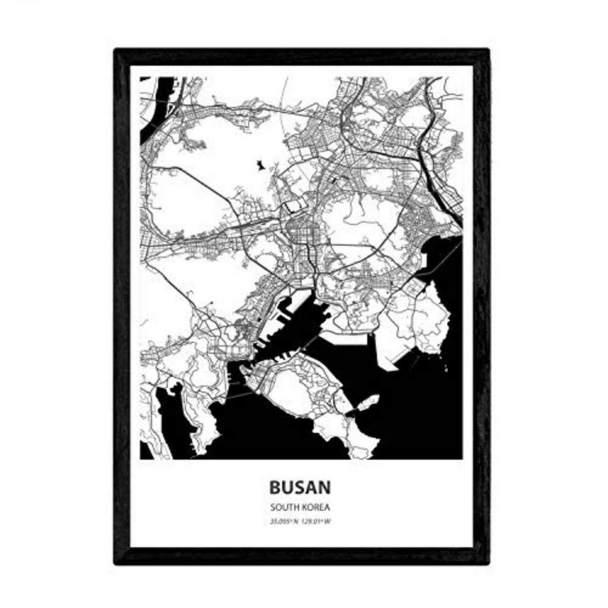 POSTER Karte Von Busan - Südkorea A3 Rahmenlos - Klar, Papier (29.7/5/42cm) - Nacnic