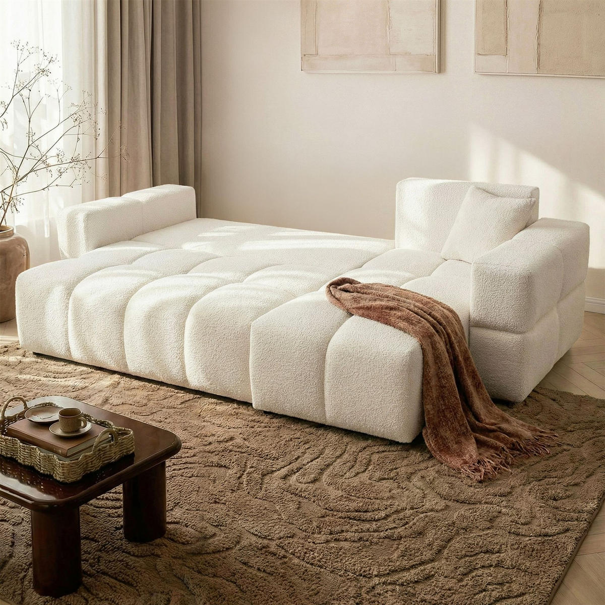 ECKSOFA Denise Mit Schlaffunktion - Creme, Holzwerkstoff/Textil (148/250cm) - Fun Möbel