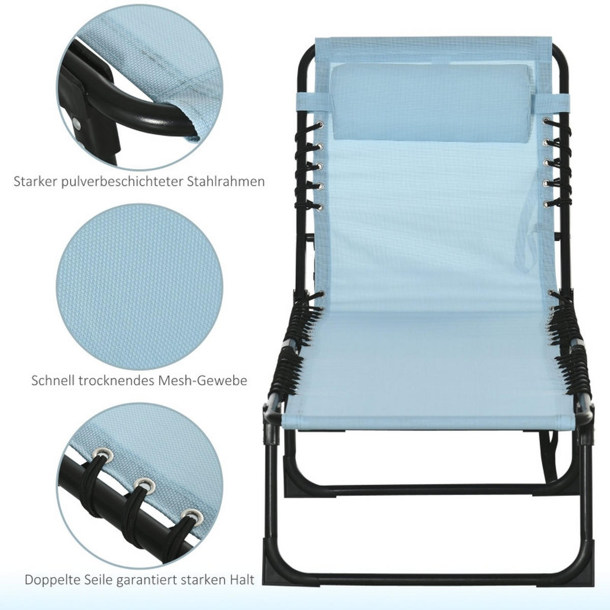 SONNENLIEGE Klappbar Blaugrün - Blau, Metall (58/30/189cm) - ComfortXL