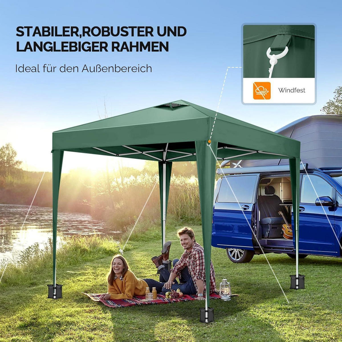 PAVILLON 3 x 3 m Grün mit 4 Seitenteilen und Sandsäcken - Grün, Textil (255/300/300cm)