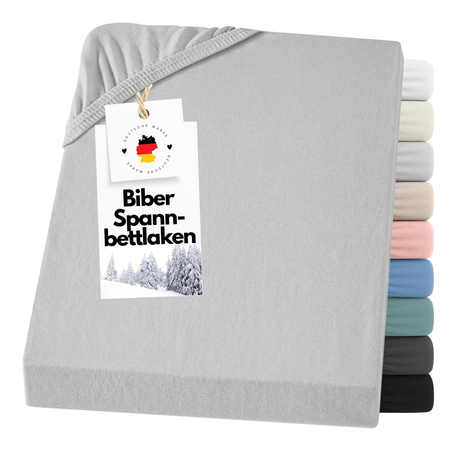 BIBER-SPANNBETTLAKEN 180x200 Warme Winter Flanell Bettlaken aus 100% Baumwolle, Spannbetttuch Laken Uni Hellgrau - Made in Germany - Silberfarben, Textil (180/200cm) - Carpe Sonno