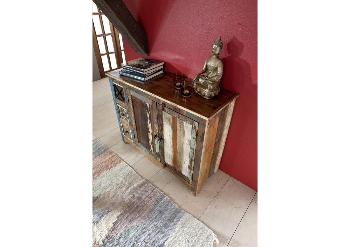 KOMMODE Altholz 110x40x85 mehrfarbig lackiert NATURE OF SPIRIT #17 - Multicolor, Holz (110/85/40cm) - Massivmoebel24
