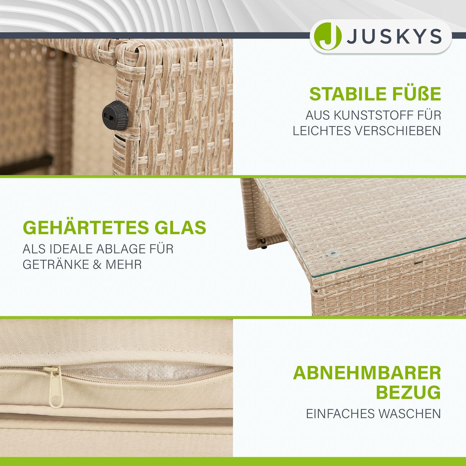Thumbnail - Juskys Loungegarnitur, Beige, Kunststoff, 6, Loungemöbel, Loungemöbel-Sets