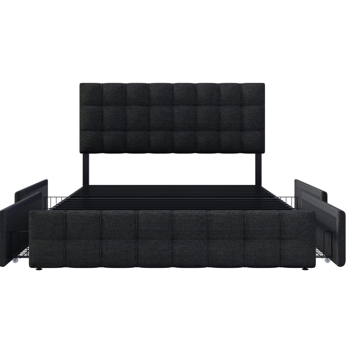 POLSTERBETT mit 4 Schubladen 140x200 cm Leinen Schwarz - Schwarz, Metall (140/200cm) - Meubliv