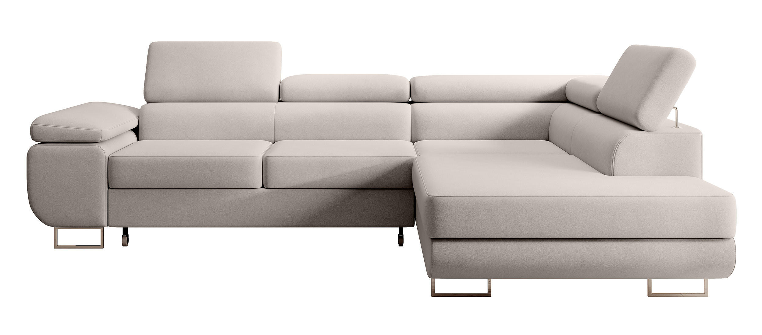ECKSOFA Stevil Cremeweiß Velours - Silberfarben/Creme, Textil/Metall (275/203cm) - Selsey