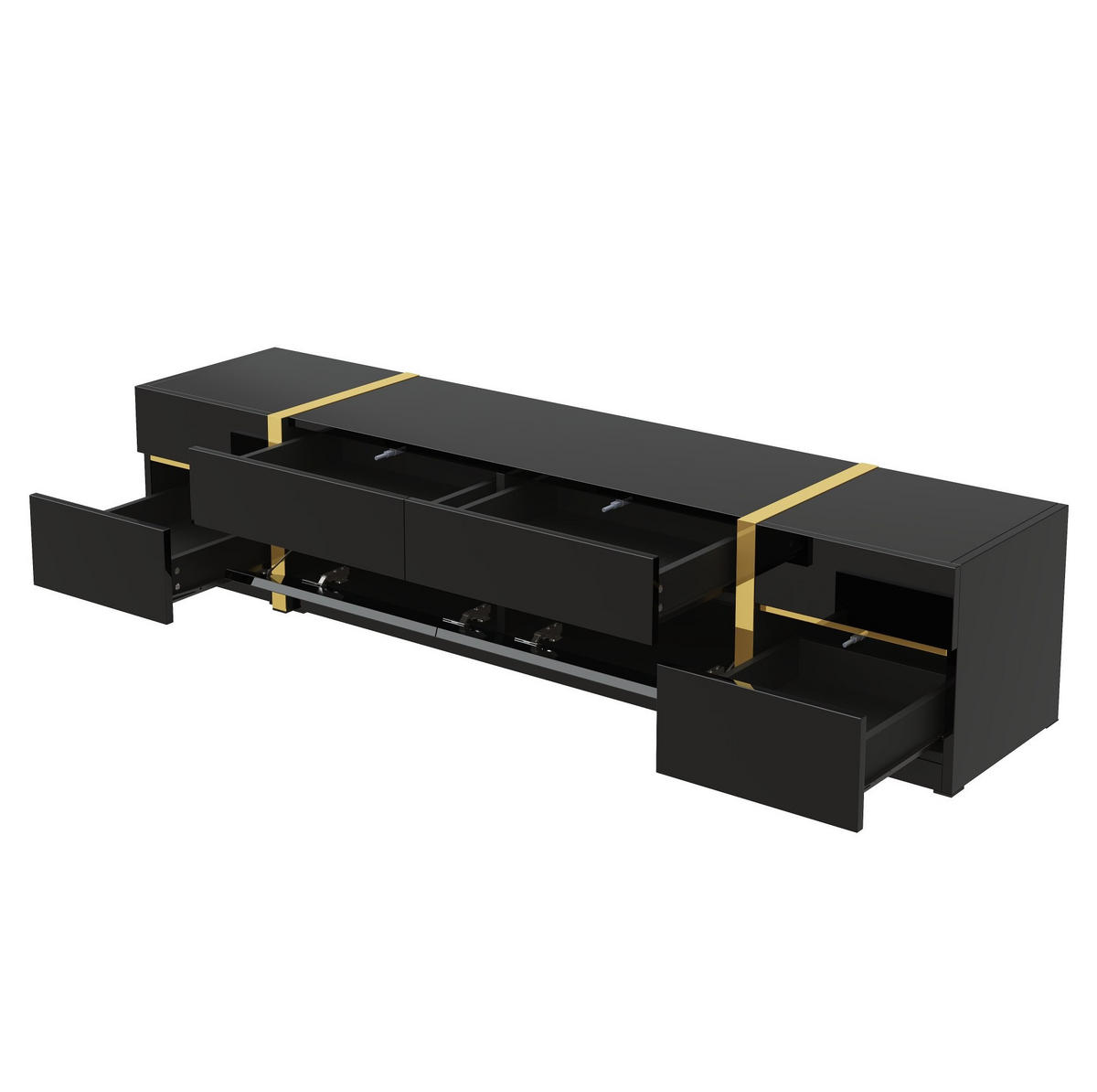 TV-LOWBOARD 180/40/38 cm mit 4 Schubladen und 2 Türen in Schwarz - Schwarz, Holzwerkstoff (180/38/40cm) - BEAOK