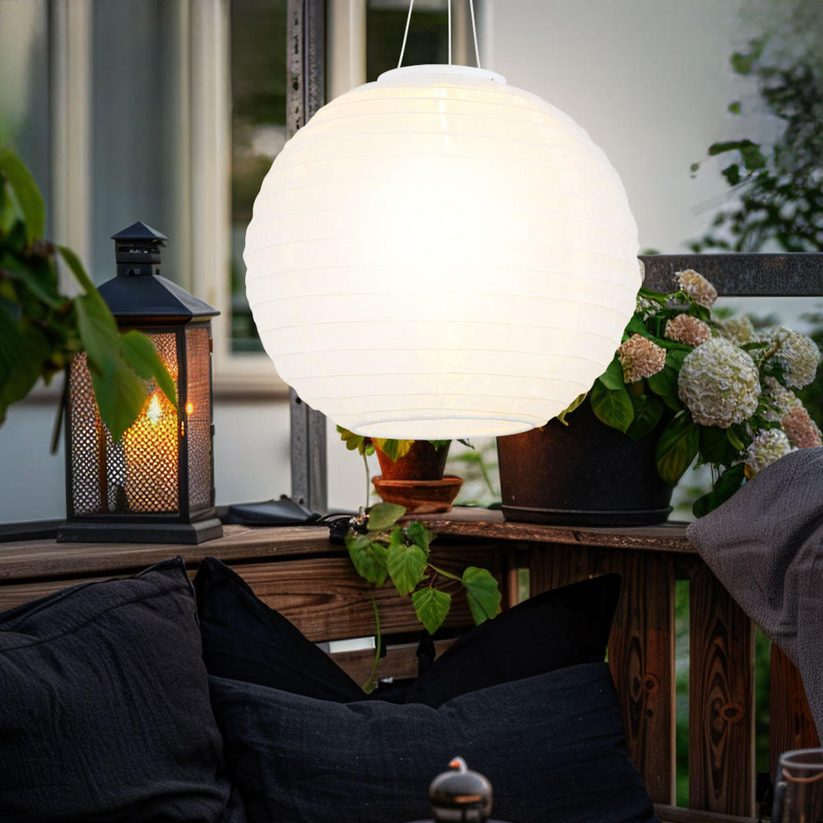 LED AUSSENHÄNGELEUCHTE Lampion Weiß 2er Set - Weiß, Metall (30/30/55cm) - Globo Lighting