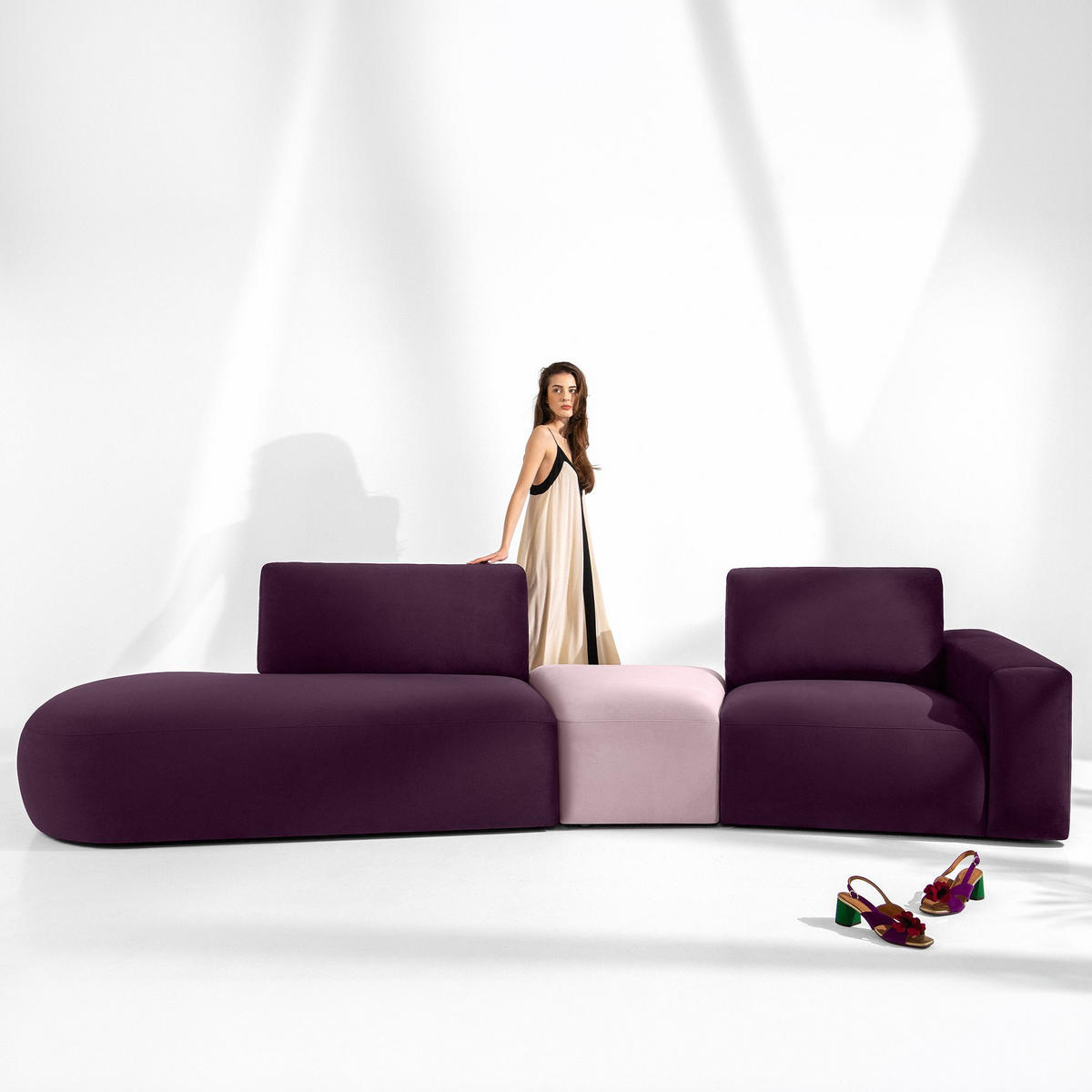 4-SITZER ECKSOFA ZUCCO Velour links, Violett - Violett, Textil (350/84/105cm) - KONSIMO®