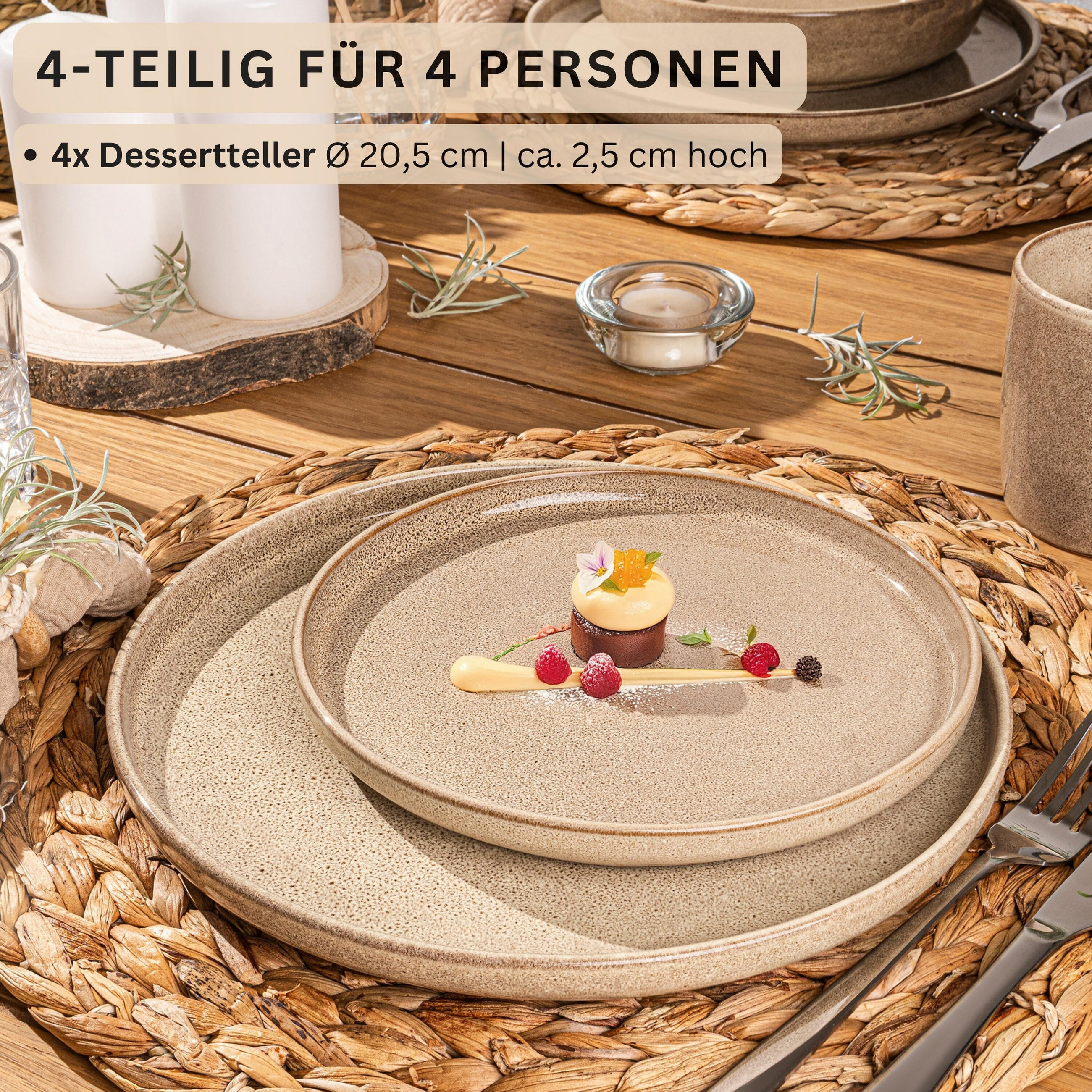 DESSERTTELLER SET KAIRO MOCHA - 4 teilig aus Steingut - Beige, Keramik (28cm) - Sänger