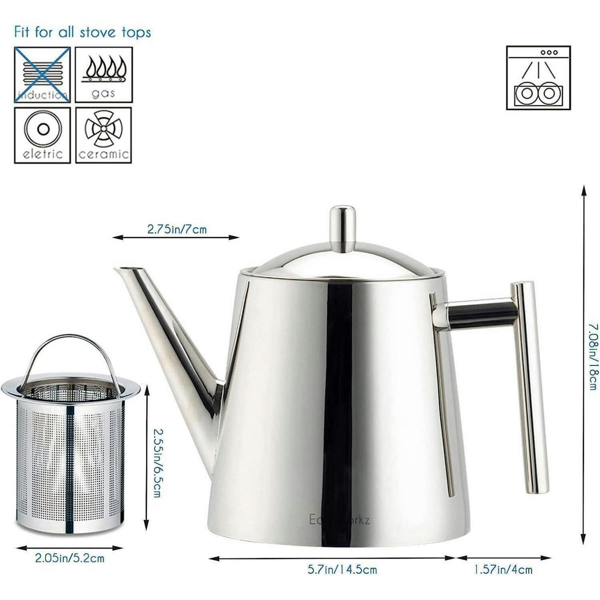 TEEKANNE mit Siebeinsatz 1500 ml Edelstahl - Silberfarben, Metall (16/19.6cm)