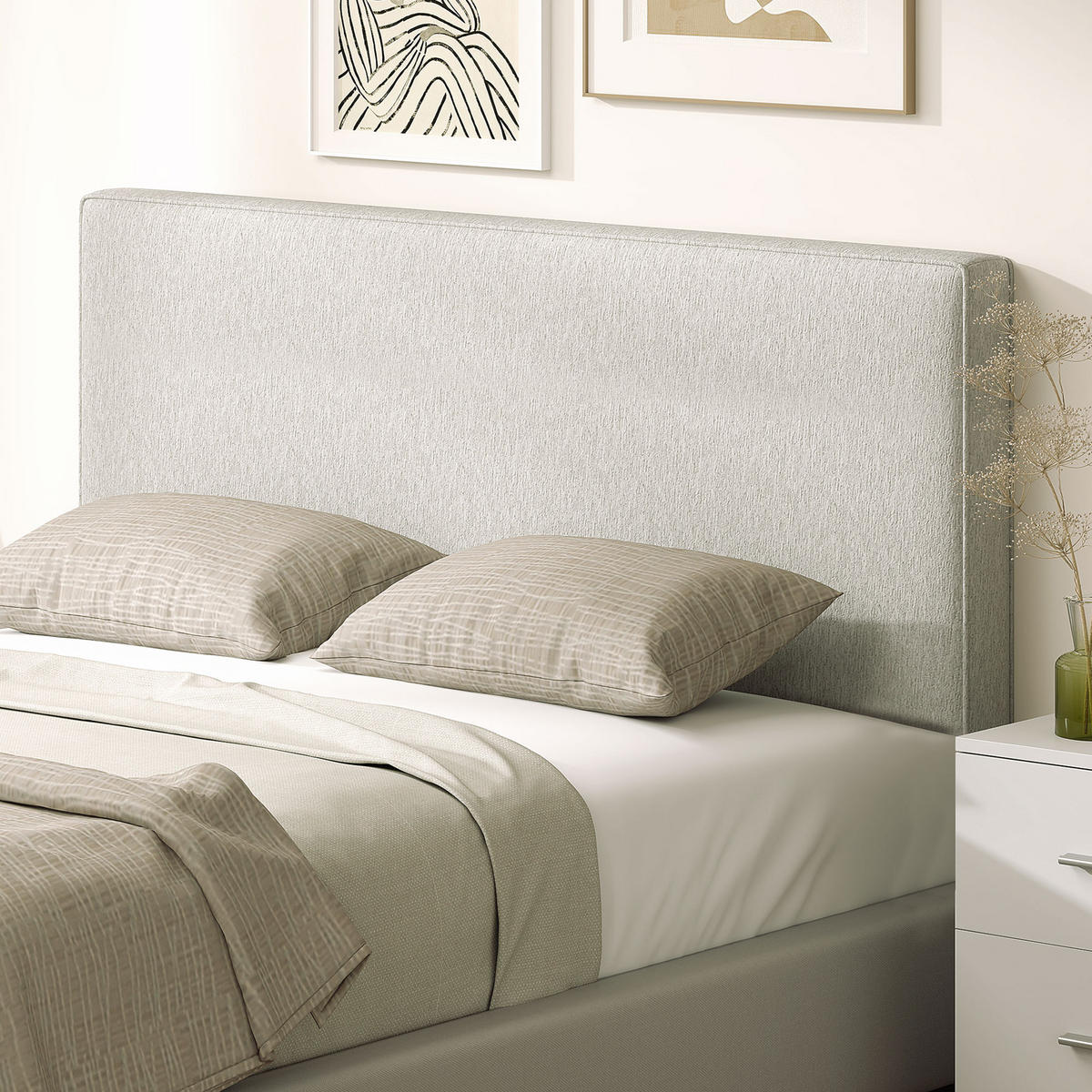 KOPFTEIL DE-18529 wandmontiert mit Leinenbezug Creme - Beige, Textil (10/60/140cm) - ComfortXL