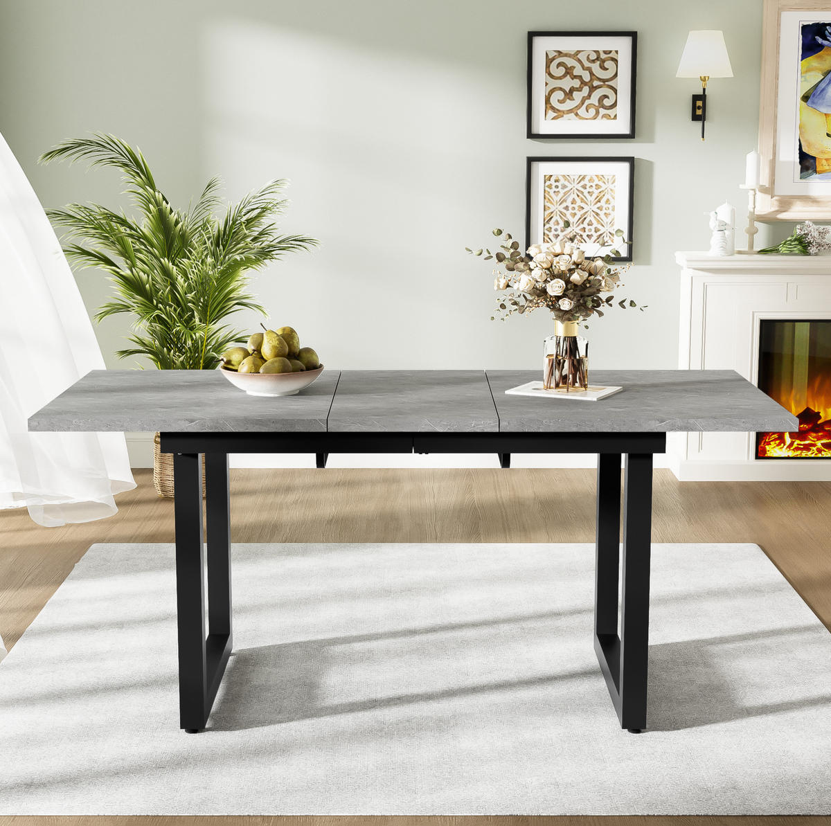 ESSTISCH 140/180 cm Grau/Schwarz aus MDF mit Ausziehfunktion - Schwarz, Holzwerkstoff (140/80/75cm) - OKMYHOME