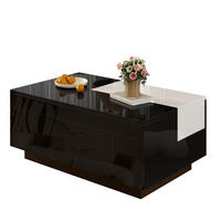 COUCHTISCH 80/50 cm mit LED-Beleuchtung und Stauraum in Schwarz/Weiß - Schwarz, Holzwerkstoff (80/50/35.5cm) - Flora Grace