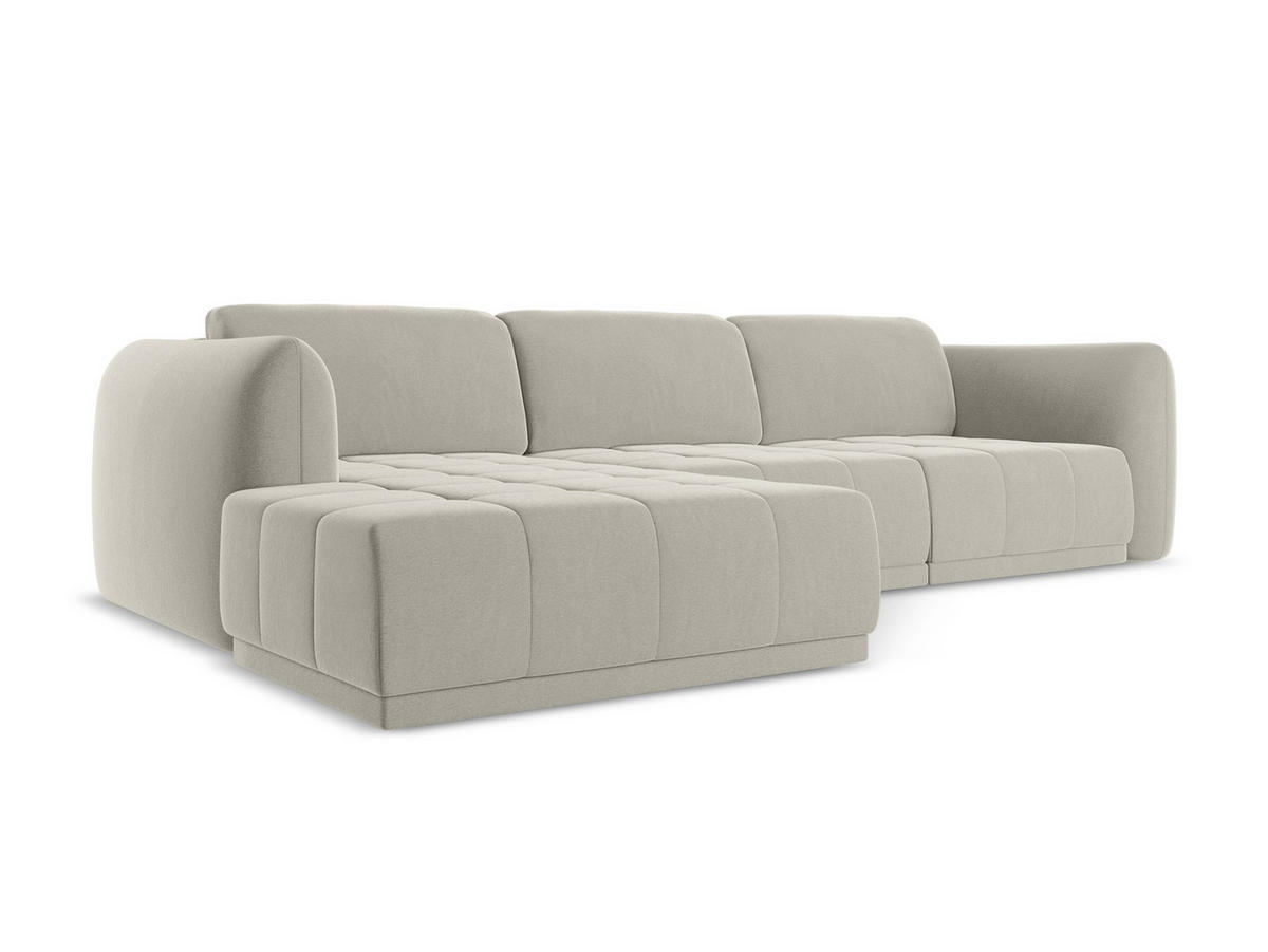 ECKSOFA Links Samt Stoff Creme - Perlmutt/Creme, Kunststoff/Textil (170/290cm) - Makamii