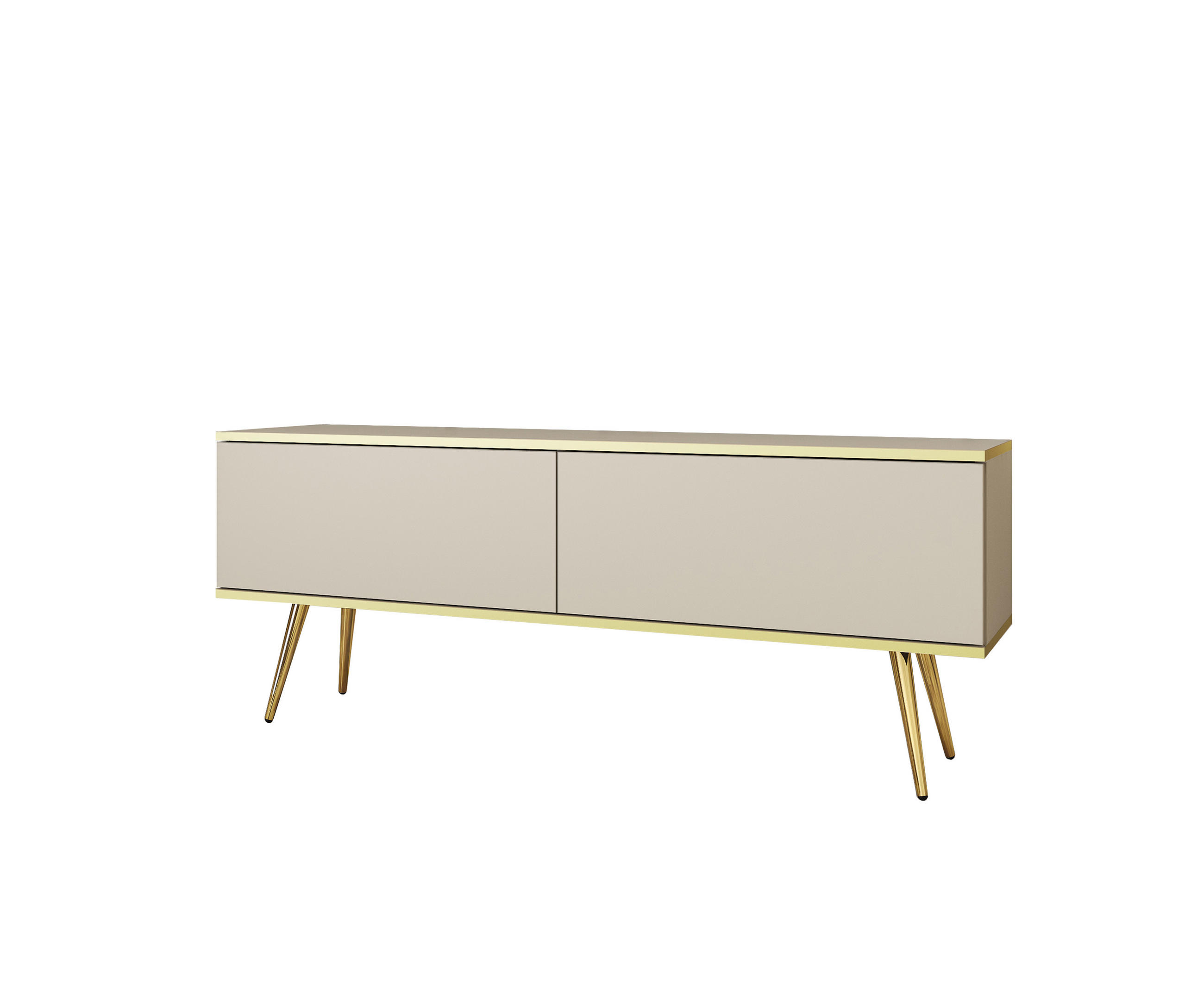 LOWBOARD TV BANFF RTV5-2D Goldene Metallbeine, Beige - Beige, Holzwerkstoff/Kunststoff (135/53/32cm) - Komodee