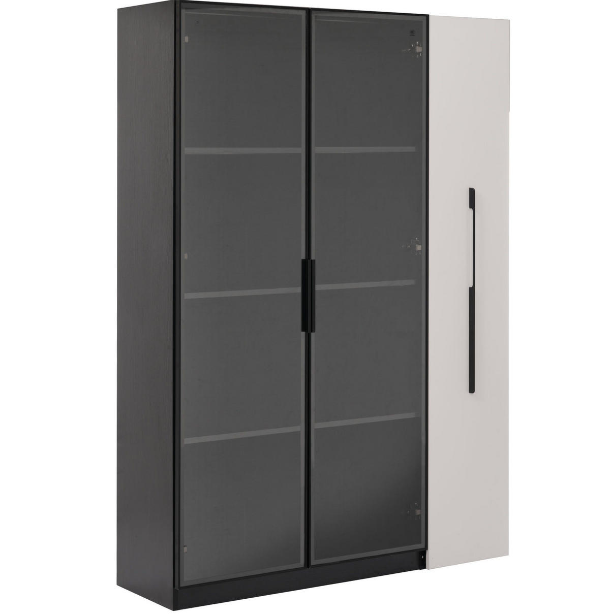 VITRINE 110,5/35/160 cm in Schwarz/Weiß mit LED-Beleuchtung und Seitenauszug - Schwarz, Holzwerkstoff (110.5/160/35cm) - Flora Grace
