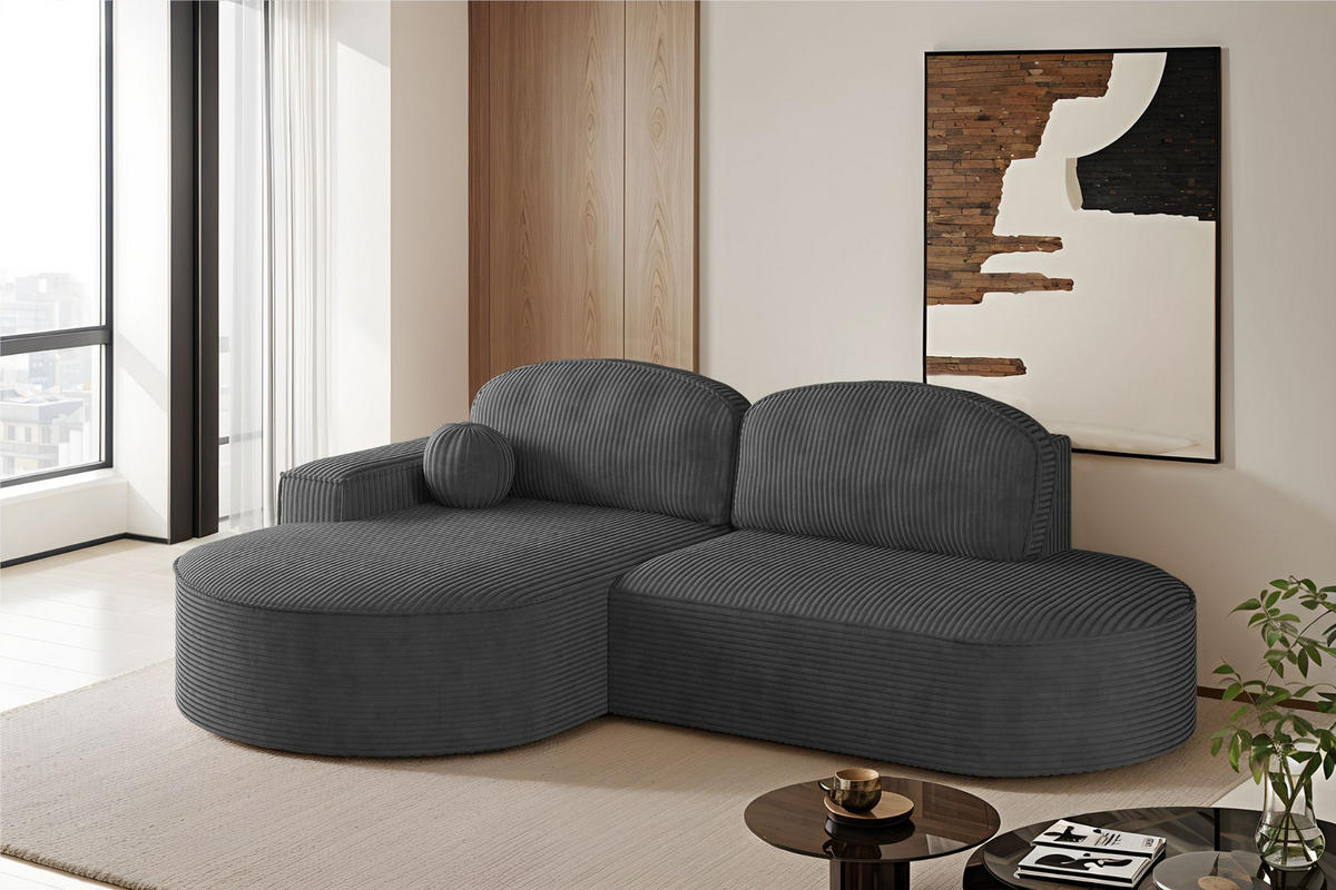 ECKSOFA mit Schlaffunktion und Bettkasten Modena Runden stoff Poso Graphit Links - Graphitfarben, Holz/Textil (179/278cm) - Kaiser Möbel
