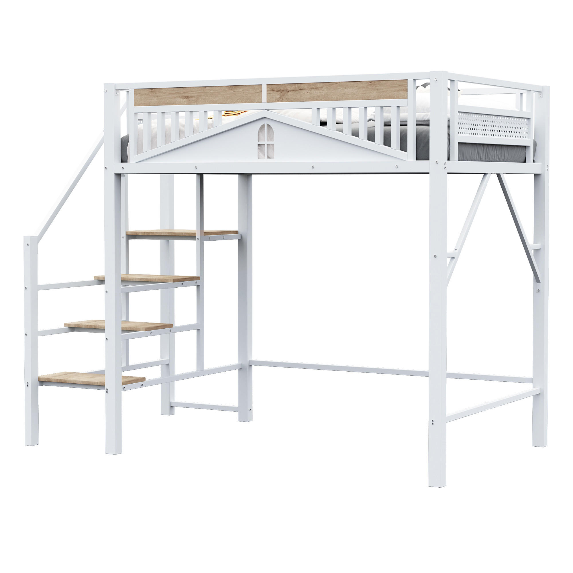 HOCHBETT mit Sicherheitsleiter 140x200 cm Metall Weiß - Weiß, Metall (140/200cm) - Meubliv