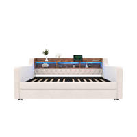 BETT 90/190 cm aus Samt mit Stauraum LED-Ambiente & USB-Type-C-Anschluss Beige - Beige, Textil (90/190cm) - OKWISH