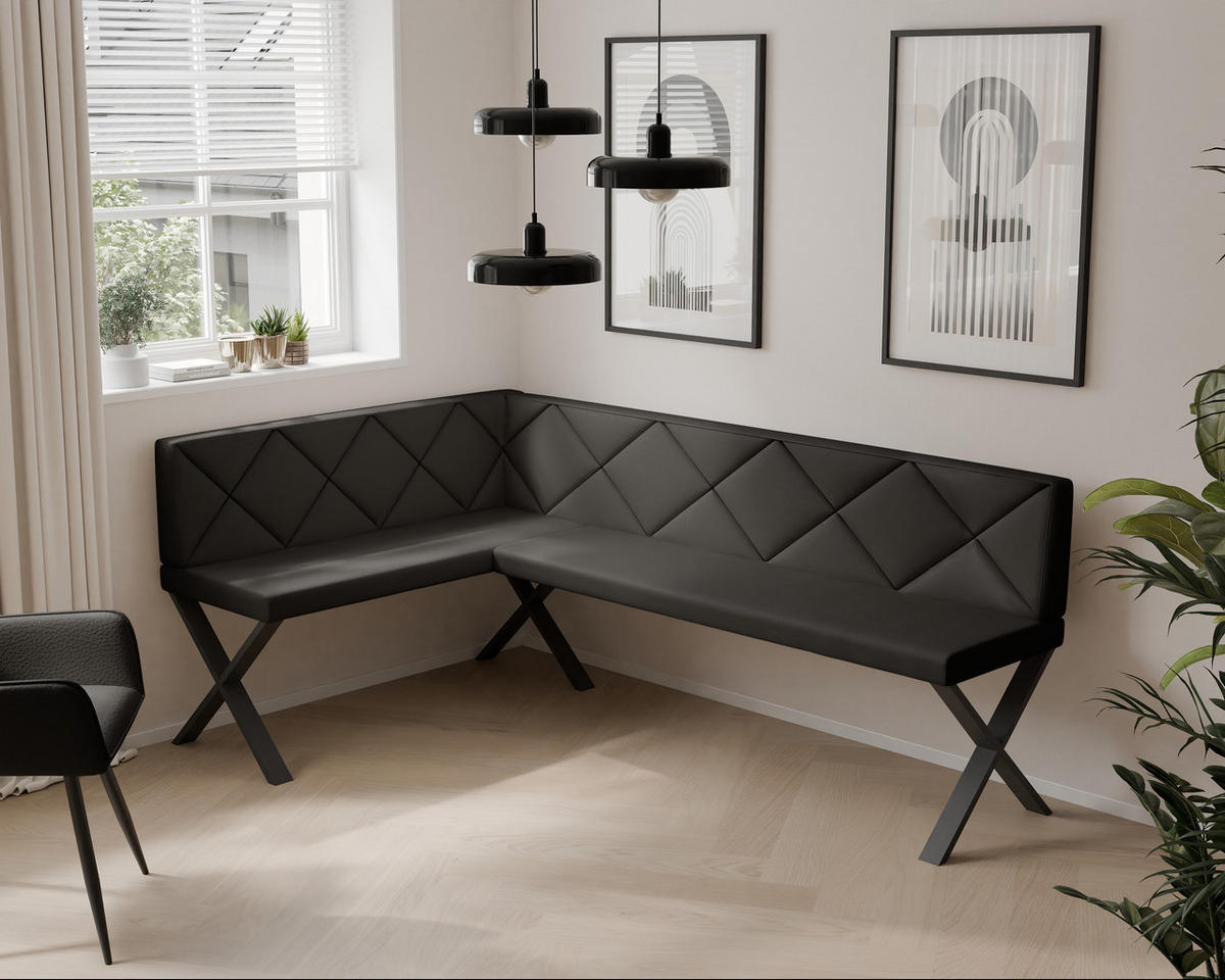 ECKBANK links VERO X Kunstleder gesteppt, 128/168 cm Anthrazit - Anthrazit, Kunststoff/Textil (128/168cm) - Idohome