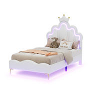 KINDERBETT 90x200 cm, mit LED-Lichtleiste und Lattenrost, PU, Weiß, ohne Matratze - Weiß, Holz (90/200cm) - WoodenAura