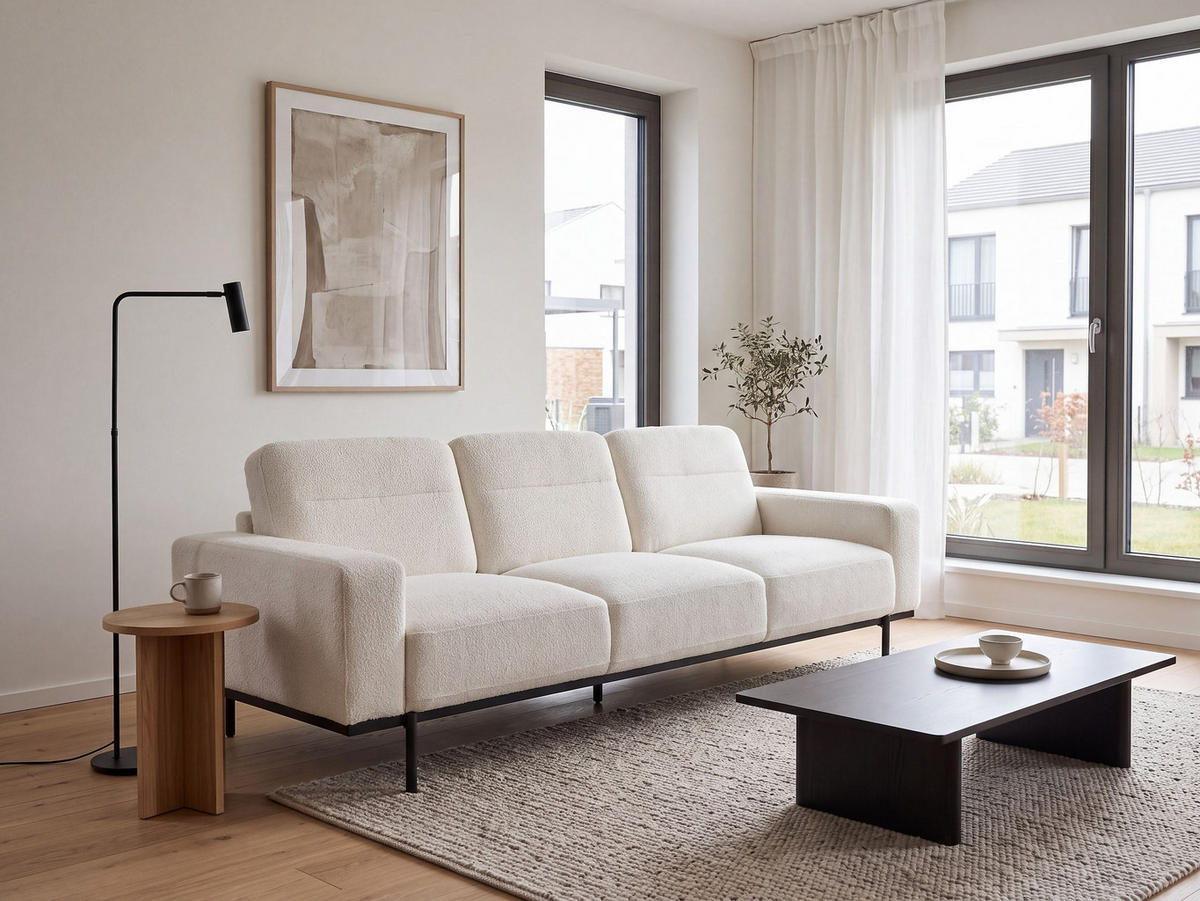3-SITZER-SOFA Bouclé Cremeweiß Sovik - Weiß, Textil (215/72/87cm) - Beliani