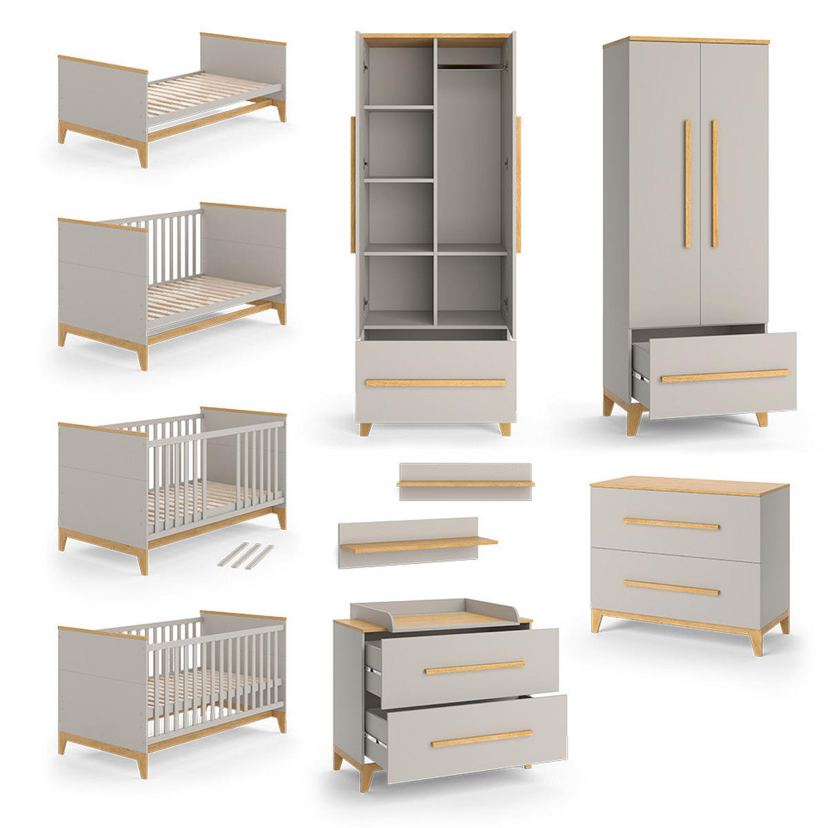 KINDERZIMMER-SET Malia Cashmere-Eiche 5 Teile - Kaschmir/Eichefarben, Holzwerkstoff (108/98/70cm) - VitaliSpa