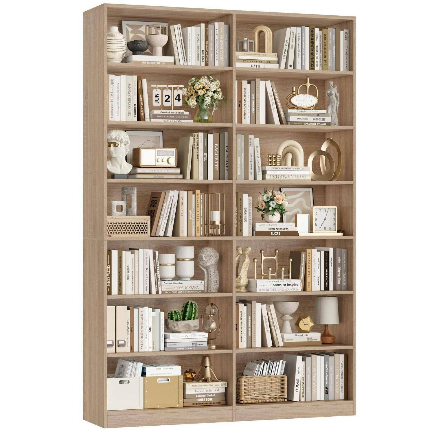 BÜCHERREGAL 212 cm Eiche 14 Fächer - Braun, Holzwerkstoff (116/212/28.5cm)