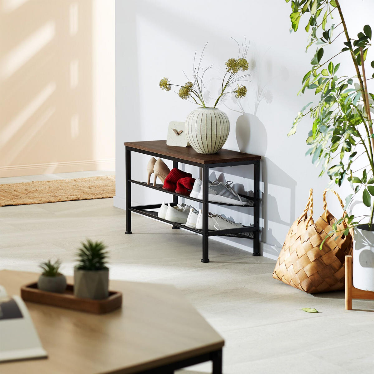 SCHUHREGAL Derry,75,5 x 30,5 x 45,5 cm,Industrial Holz dunkel, rustikal - Rostfarben, Holz (30.5/45.5/75.5cm) - tectake