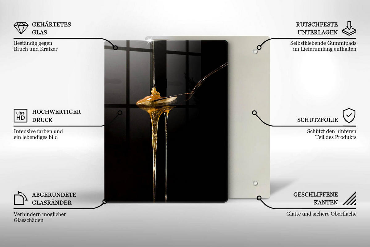 GLASPLATTE 40x52 cm Teelöffel Honig - Multicolor, Glas (40/52cm) - Wallfluent