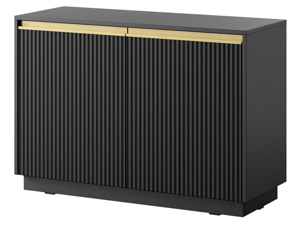 KOMMODE Loren 104 cm mit zwei Türen und geriffelten Fronten in Schwarz - Goldfarben/Schwarz, Holzwerkstoff/Metall (104/72/39cm) - Ravio