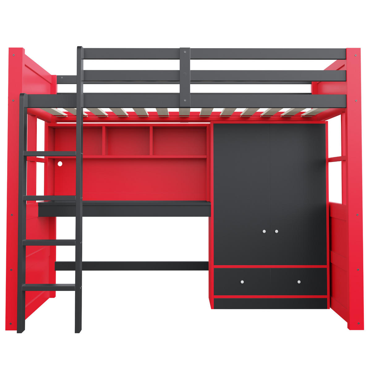 HOCHBETT 90/200 cm DE-32575 Gaming-Design mit LED Rot-Schwarz - Rot, Holz (90/200cm) - ComfortXL
