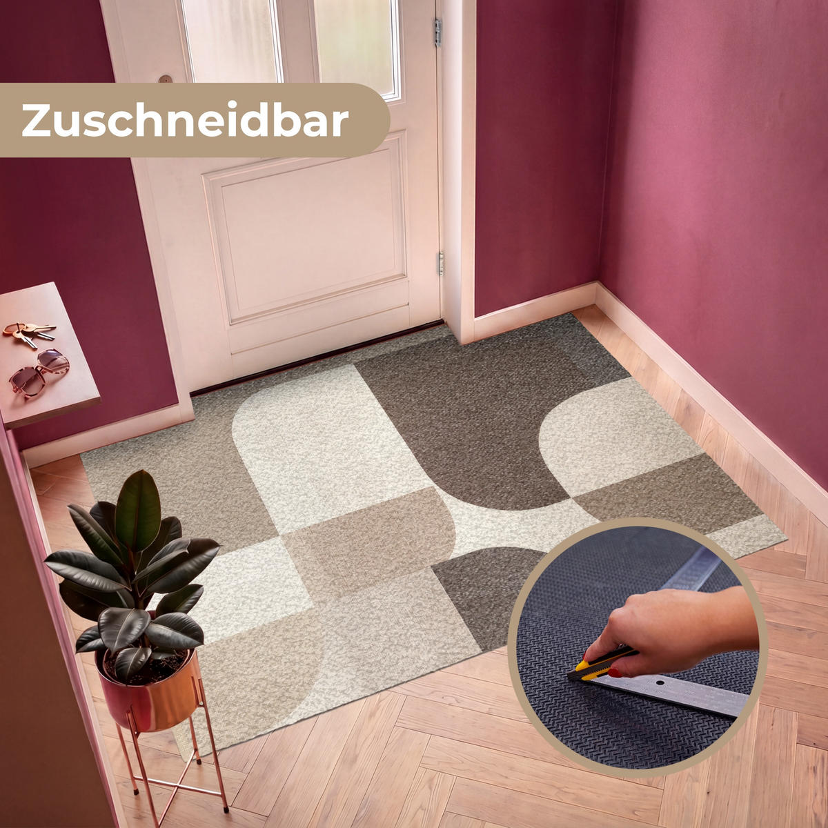 FUSSMATTE Geometrisch - Gewebte Struktur - Modern Fußabtreter 180x120 cm - Beige, Kunststoff (180/120cm) - MuchoWow