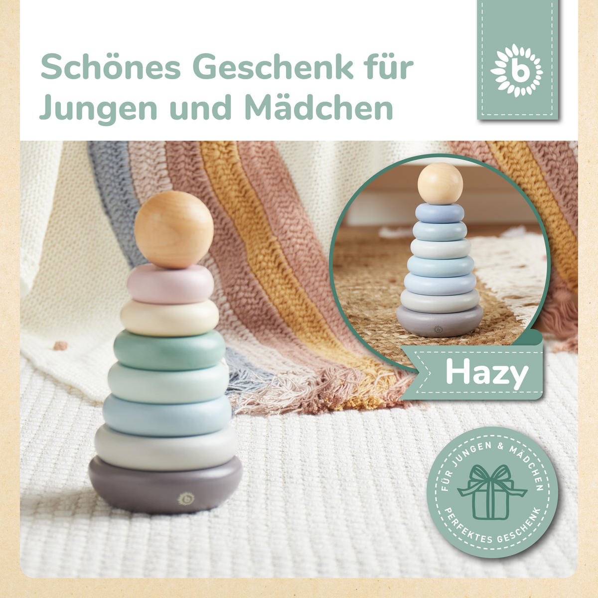 STAPELTURM Holz - ab 12 Monate - Multicolor, Holz (9/9cm) - Bieco Spielwaren