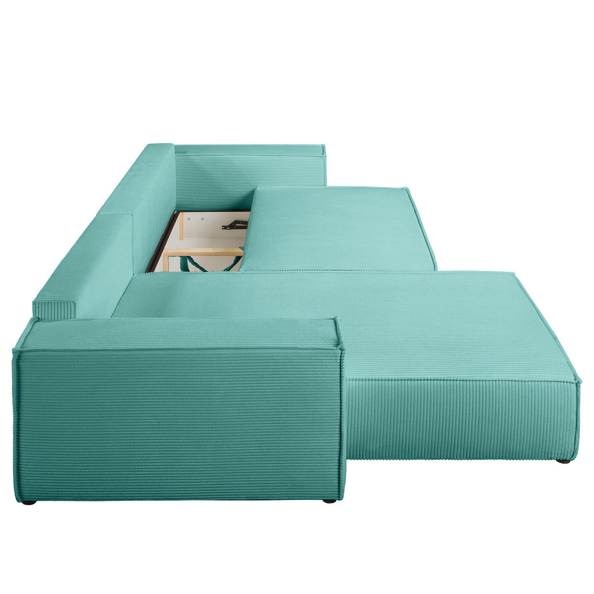 ECKSOFA mit Schlaffunktion - 290 cm - Türkis/Schwarz, Kunststoff/Textil (290/185cm) - home24