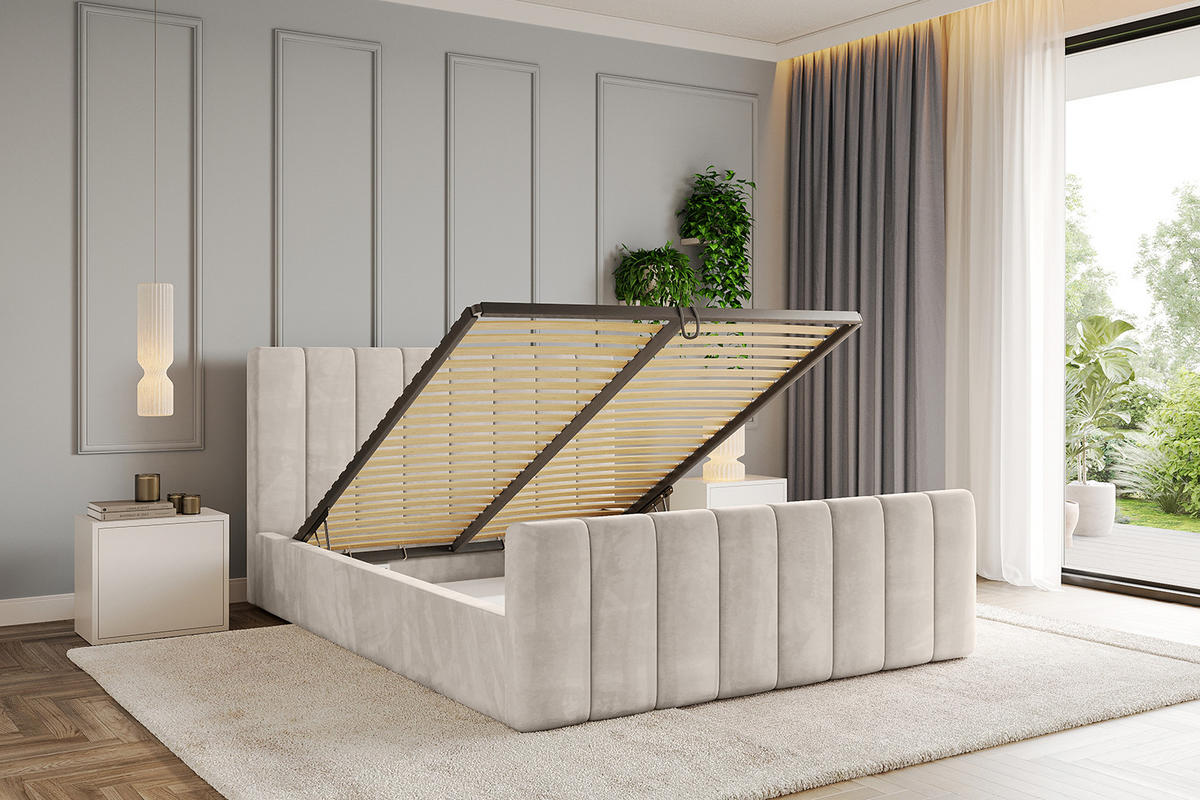 POLSTERBETT mit Bettkasten, Fußteil und Lattenrost, Boxbett mit Matratze H3/H4 - STERA-Z 140x200 Beige - Beige, Holzwerkstoff/Textil (140/200cm) - ALTDECOR