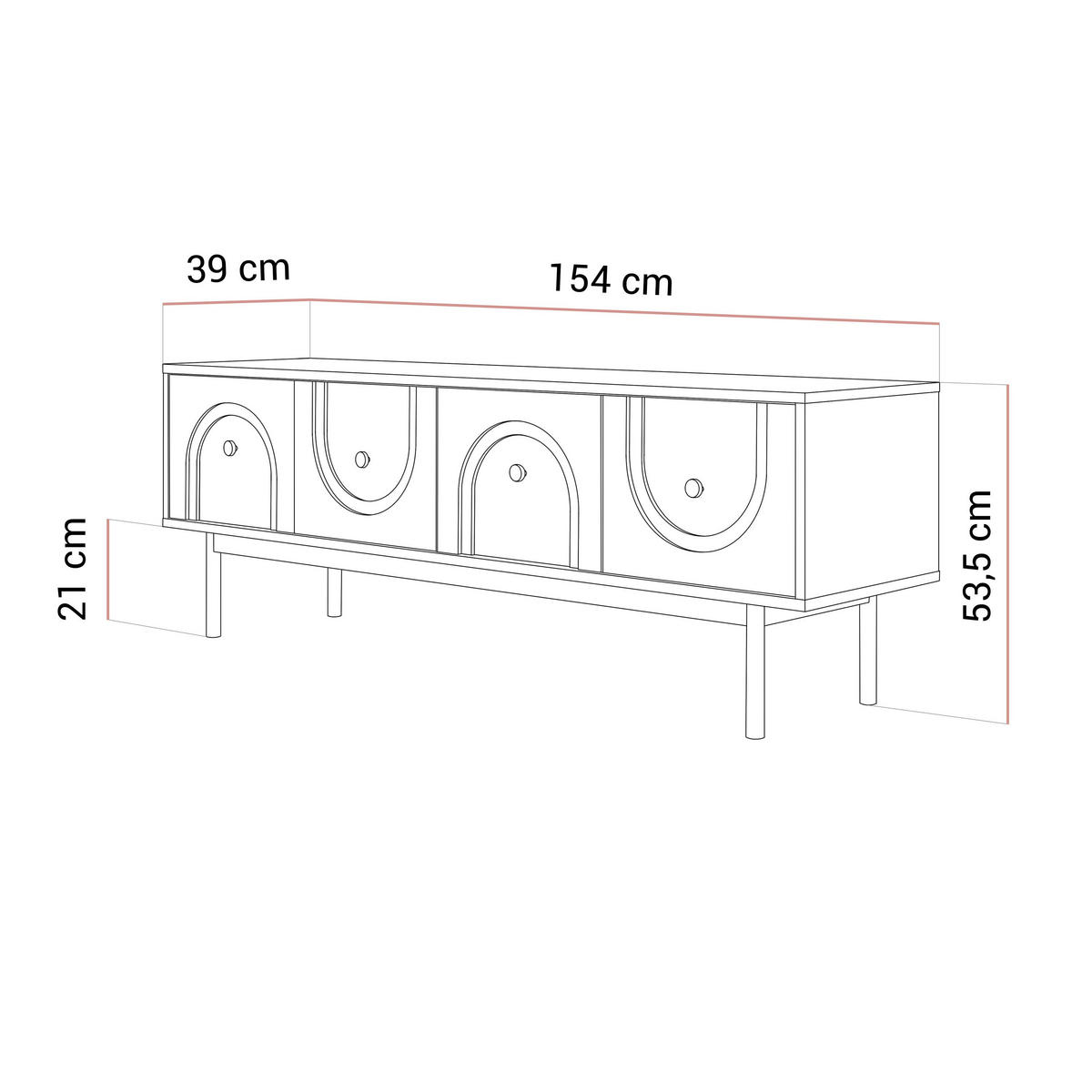 TV-SCHRANK LIBERTY auf Holzbeinen schwarz - Schwarz, Holzwerkstoff (154/53.5/39cm) - Lookway