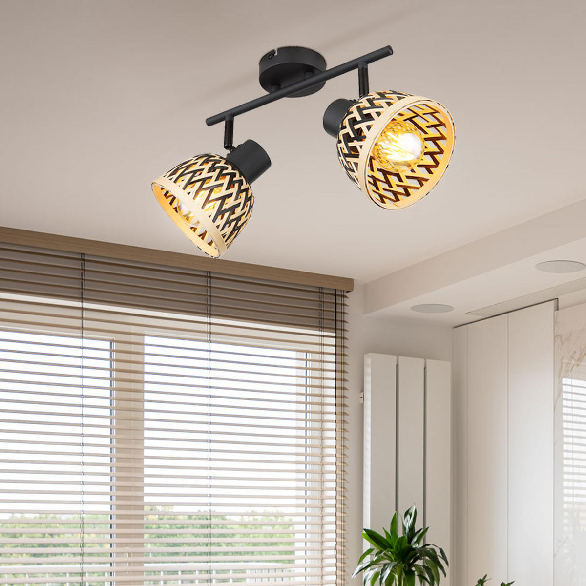 DECKENLEUCHTE Metall Schwarz Bambus - Schwarz, Holz (30/13/19cm) - Globo Lighting