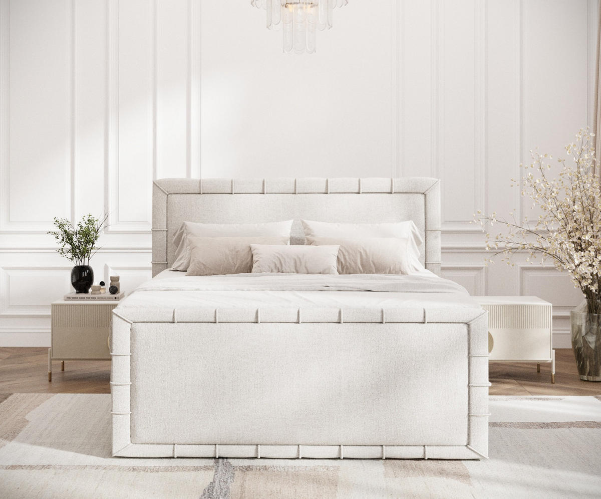 BOXBETT Estelle Beige 140/200 cm im Webstoff - Beige/Schwarz, Holz/Holzwerkstoff (140/200cm) - Maison de Reve