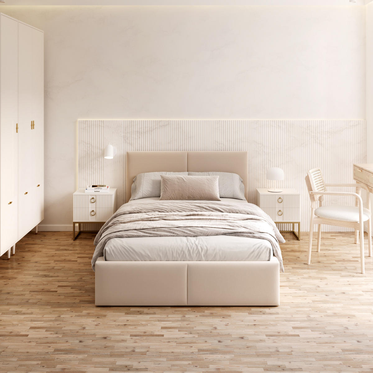 POLSTERBETT Amber Beige - Birkefarben/Beige, Holzwerkstoff (90/200cm) - FDM