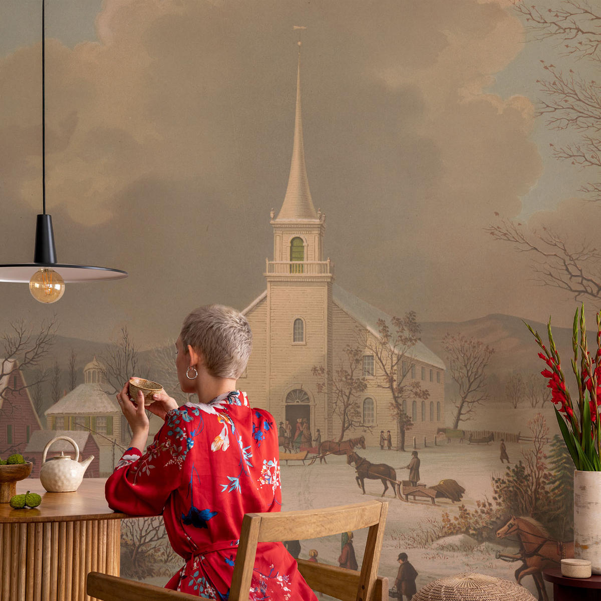 FOTOTAPETE 104x70 cm - Winterlandschaft - Braun, Textil (104/70cm) - Wallfluent