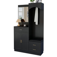 GARDEROBE-SET in Schwarz Garderobenschrank mit Spiegel und Schuhbank für Eingangsbereich und Flur, B110/T33/H185.5 cm - Schwarz, Glas/Holzwerkstoff (110/185.5/33cm) - STILVORA