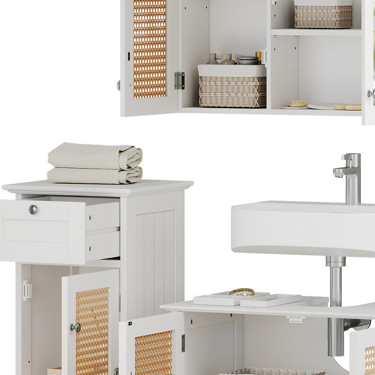 BADMÖBEL-SET Rosario Weiß 3 teilig - Weiß, Holzwerkstoff (60/58/35cm) - Vicco