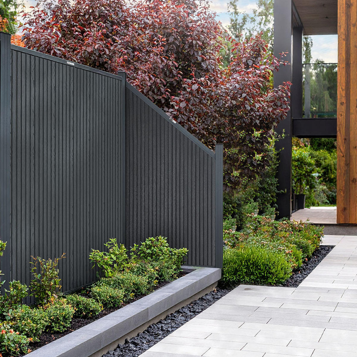 SICHTSCHUTZZAUN CALLADO PREMIUM - Paneele: Vertikale Paneele - Dunkelgrau, Kunststoff (95/185cm) - Home Deluxe