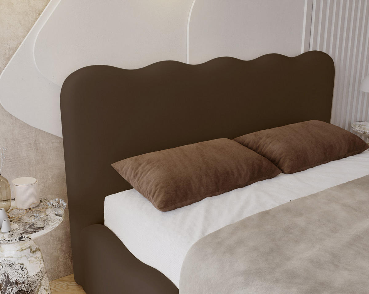POLSTERBETT 160x200 Wave, Bettkasten, Samtstoff, Dunkelbraun - Dunkelbraun, Holz/Textil (160/200cm) - Emporius