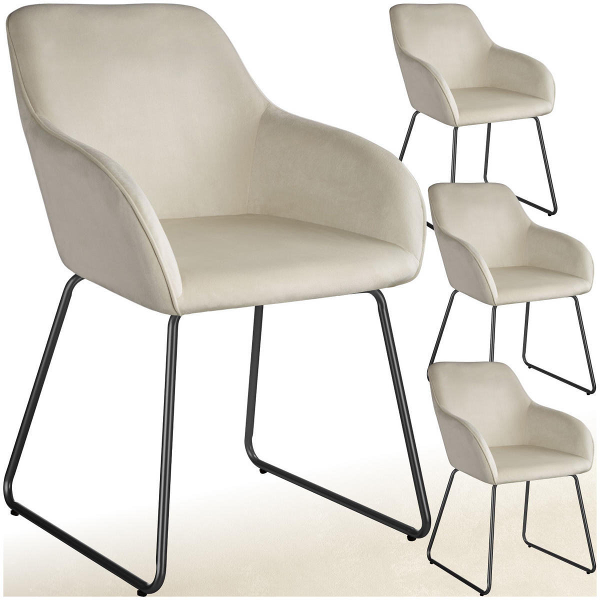 ESSZIMMERSTUHL Jeane,57 x 61 x 85,5 cm, Belastbarkeit 120 kg,Samtoptik creme/schwarz - Schwarz/Samtahornfarben, Kunststoff (57/85.5/61cm) - tectake