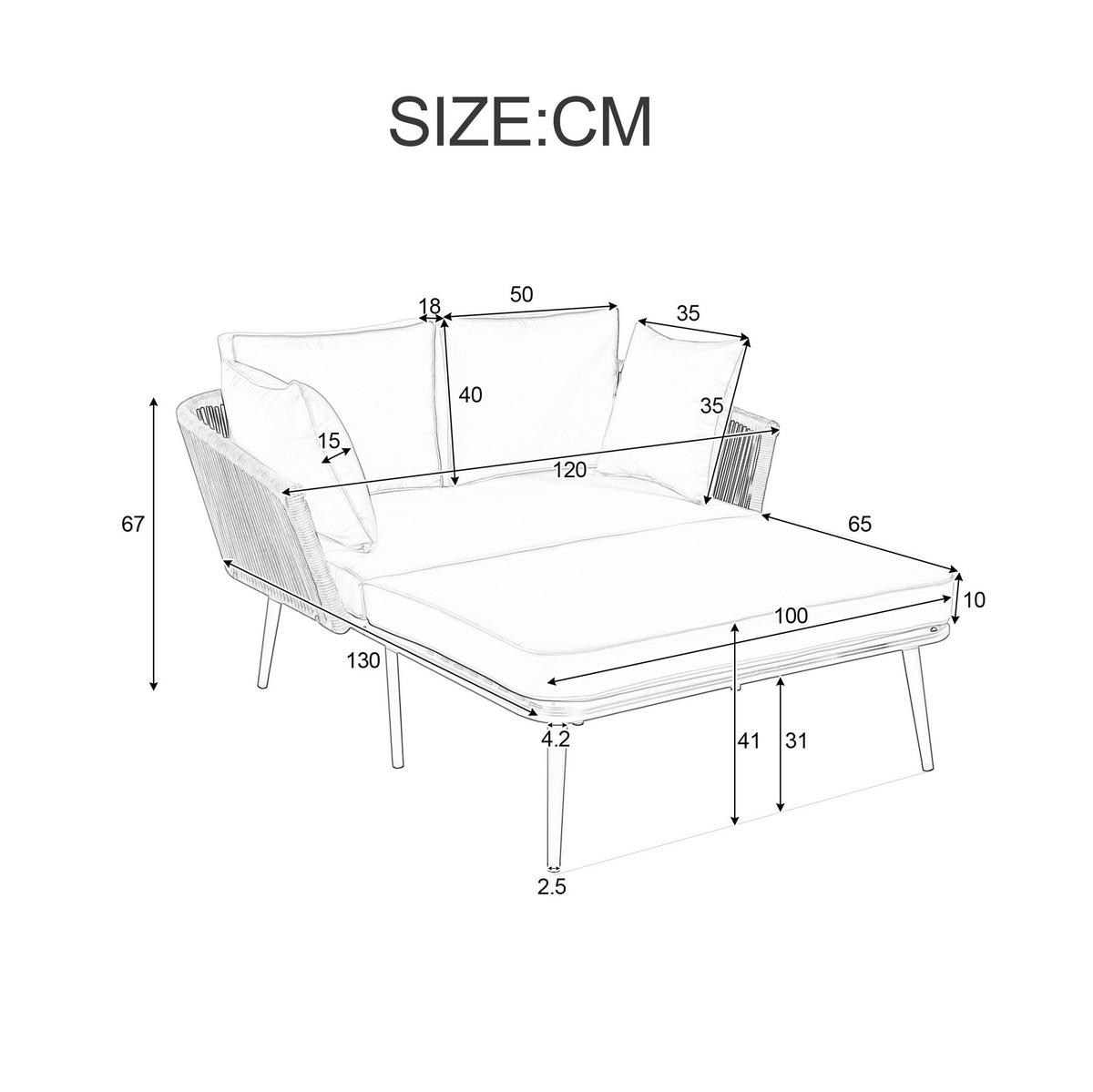 SONNENLIEGE 130/120/67 cm grau aus Polyester und Stahl mit abnehmbaren waschbaren Kissen - Grau, Kunststoff (120/67/130cm) - OKWISH