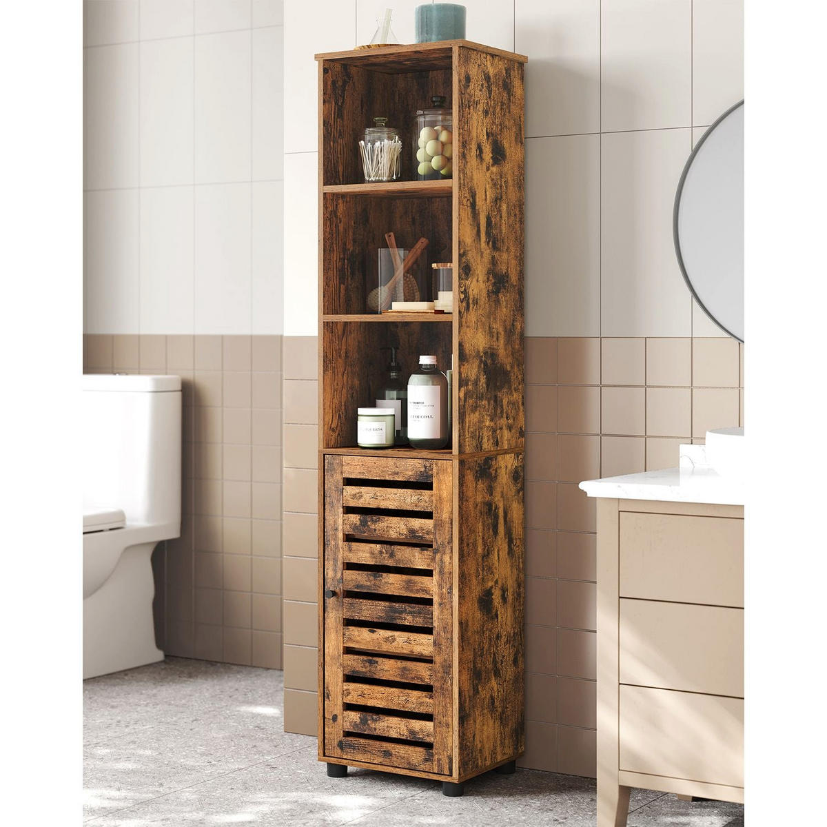 BADEZIMMERSCHRANK Kathmandu - Braun, Holzwerkstoff (30/167/40cm) - Hansiro